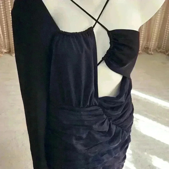 Zara Draped Dress Midi Short Black Strappy - Picture 7 of 9